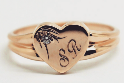 Size X 9ct Yellow, Rose or White Gold Heart Signet Ring 11mm heart + Engraving + Lab Grown Diamond