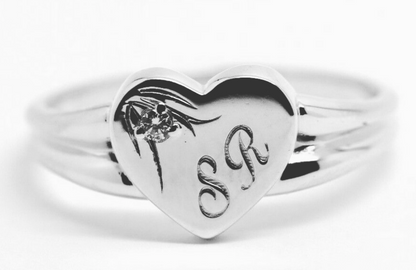 Size X 9ct Yellow, Rose or White Gold Heart Signet Ring 11mm heart + Engraving + Lab Grown Diamond