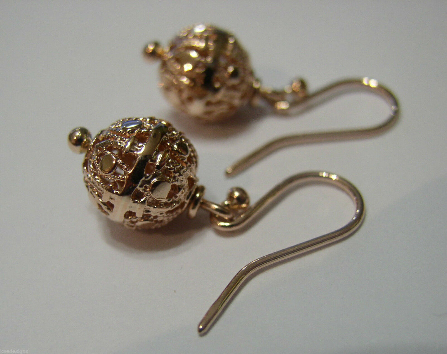 Kaedesigns New Genuine 9ct Yellow, Rose or White Gold 10mm Euro Ball Drop Filigree Earrings