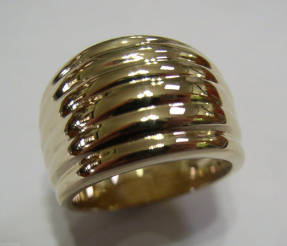Genuine Heavy Wide 9ct 9kt Full Solid Yellow, Rose or White Gold Ridged Dome Ring