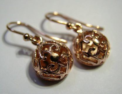 Kaedesigns New Genuine 9ct Yellow, Rose & White Gold Half Ball Hook 11mm Filigree Earrings