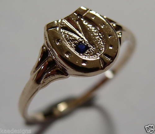 Kaedesigns New Genuine 9ct Yellow, Rose or White Gold Childs Horse Shoe Sapphire Set Ring