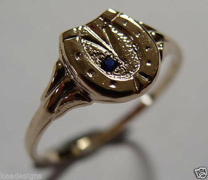 Kaedesigns New Genuine 9ct Yellow, Rose or White Gold Childs Horse Shoe Sapphire Set Ring