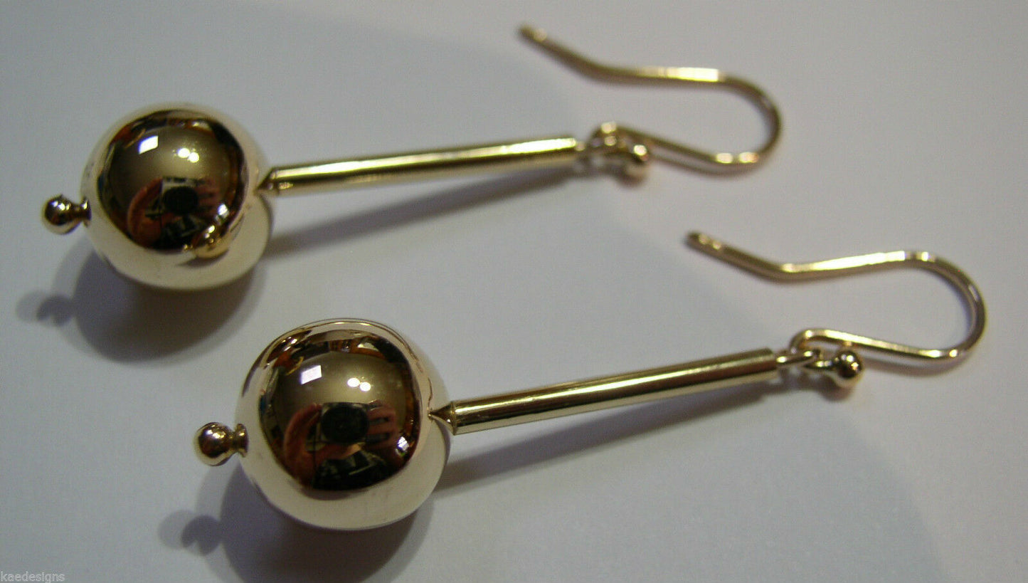Kaedesigns Genuine 9ct 9K Yellow, Rose or White Gold 12mm Euro Ball Drop Earrings