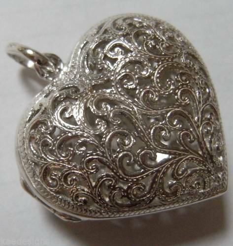 Heavy Large Genuine Sterling Silver 925 Filigree Heart Pendant Locket