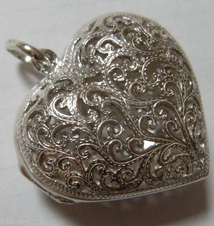 Heavy Large Genuine Sterling Silver 925 Filigree Heart Pendant Locket