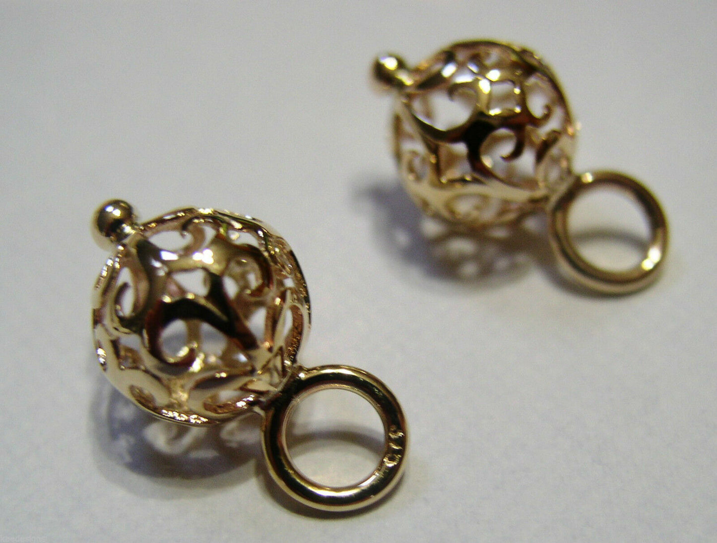 Genuine 9k 9ct Yellow, Rose or White Gold 10mm Filigree Flower Balls Charm Earrings