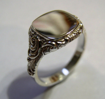 Genuine Mens Sterling Silver Square Engraved Signet Ring - Choose from Ring Sizes Z+1, Z+2 , Z+3, Z+4