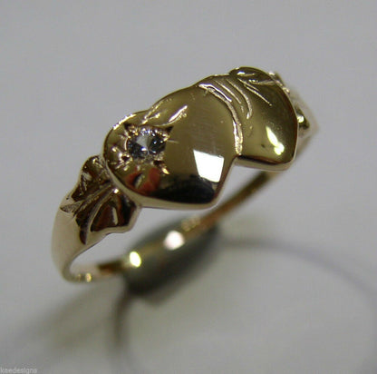 Genuine 9ct Yellow, Rose or White Gold Double Heart White Sapphire Signet Ring - Choose your size