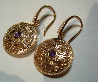 Kaedesigns New 9ct 9k Yellow, Rose or White Gold Amethyst Filigree Earrings