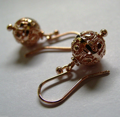Kaedesigns New Genuine 9ct Yellow, Rose or White Gold 10mm Euro Ball Drop Filigree Earrings