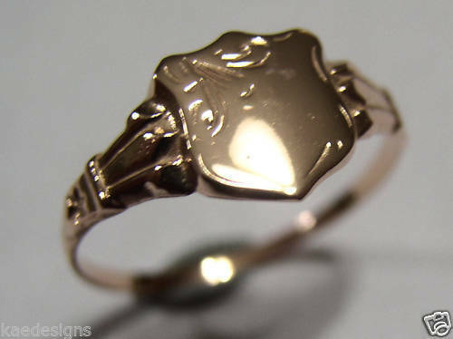 Size K, Kaedesigns New Childs Solid 9ct 9k Yellow, Rose or White Gold Shield Signet Ring