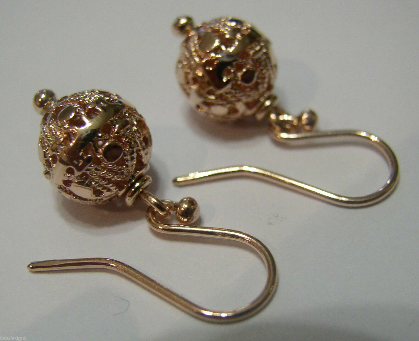Kaedesigns New Genuine 9ct Yellow, Rose or White Gold 10mm Euro Ball Drop Filigree Earrings