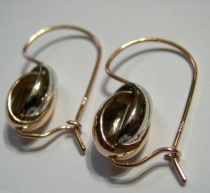 Genuine 9ct 9kt 375 Rose and White Gold Spinning Oval Belcher Earrings