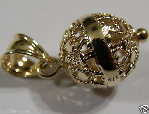 Genuine New 9ct 9k Filigree Yellow, Rose or White Gold Ball 10mm Pendant