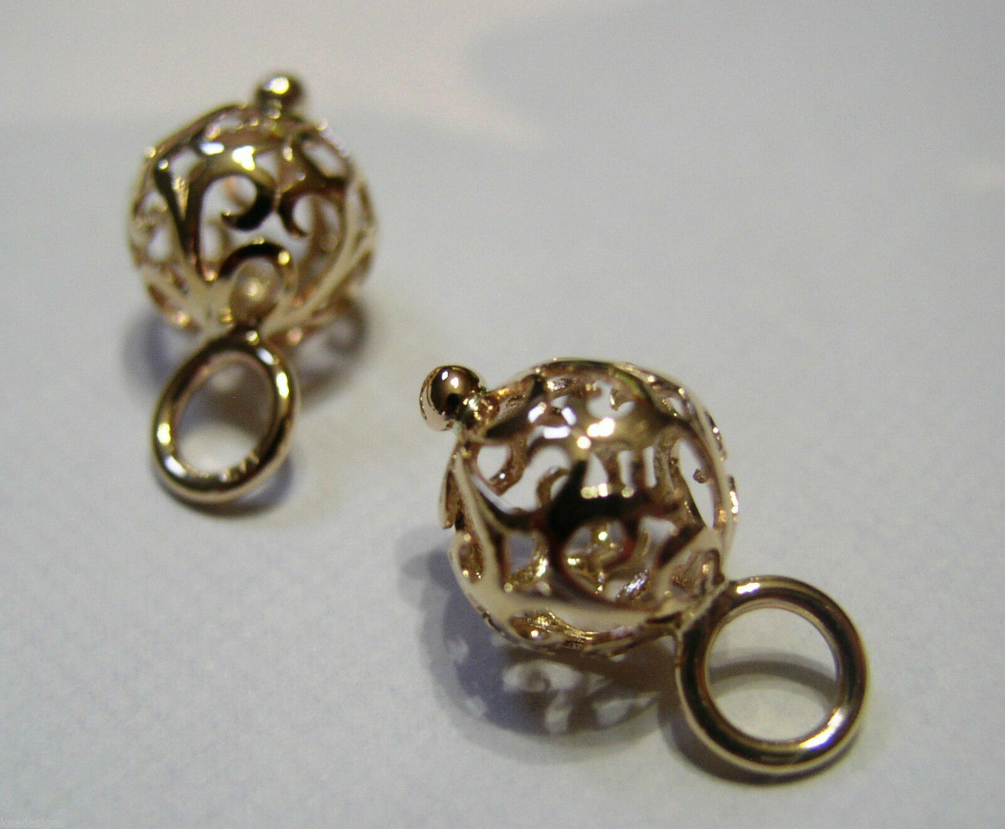 Genuine 9k 9ct Yellow, Rose or White Gold 10mm Filigree Flower Balls Charm Earrings
