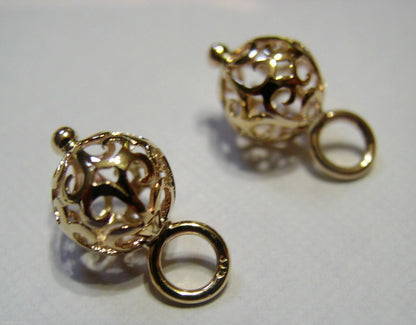 Genuine 9k 9ct Yellow, Rose or White Gold 10mm Filigree Flower Balls Charm Earrings