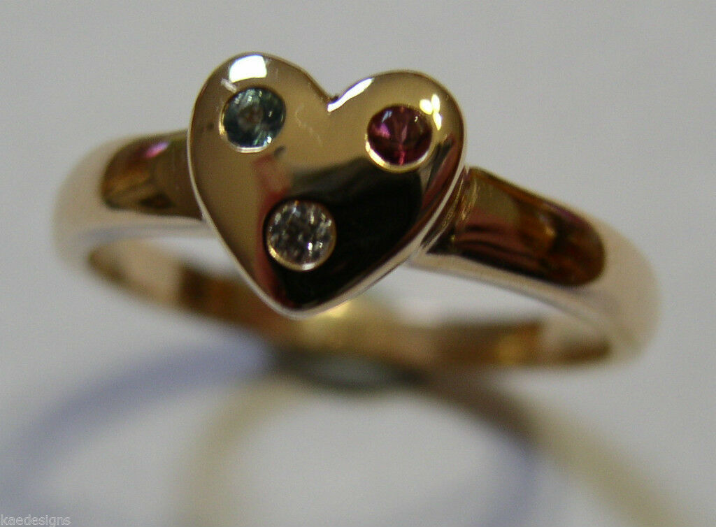 Kaedesigns New Genuine  9ct Yellow Gold Topaz, Tourmaline & Diamond Heart Ring