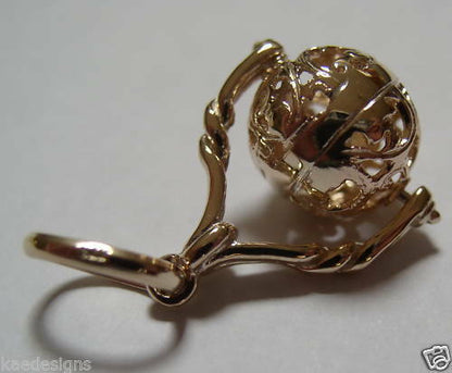 Genuine 9ct 9kt 375 Yellow, Rose Or White Gold 12mm Filigree Ball Spinner Pendant