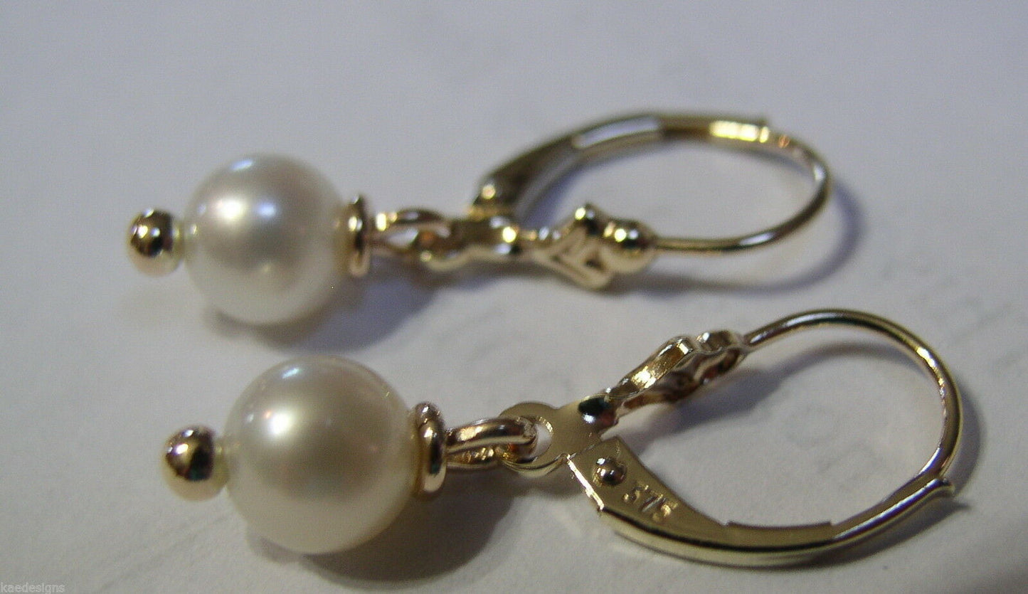 Kaedesigns 9ct 9k 375 Yellow, Rose or White Gold 6mm White Pearl Continental Clip Earrings