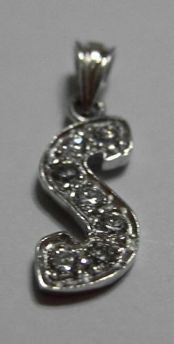 9ct Genuine Solid White Gold Initial Pendant Letter S