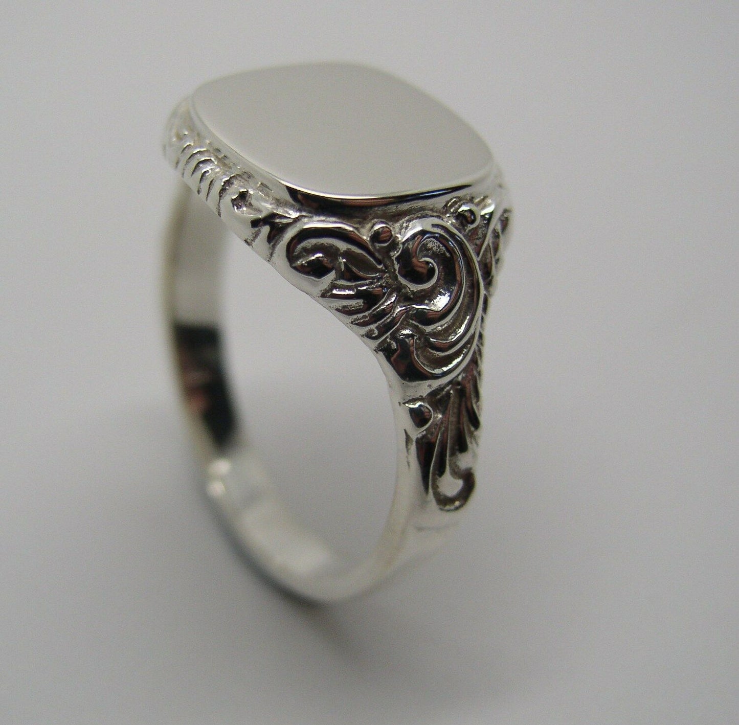 Genuine Mens Sterling Silver Square Engraved Signet Ring - Choose from Ring Sizes Z+1, Z+2 , Z+3, Z+4