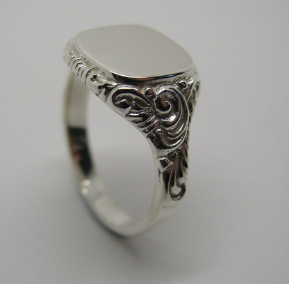 Genuine Mens Sterling Silver Square Engraved Signet Ring - Choose from Ring Sizes Z+1, Z+2 , Z+3, Z+4