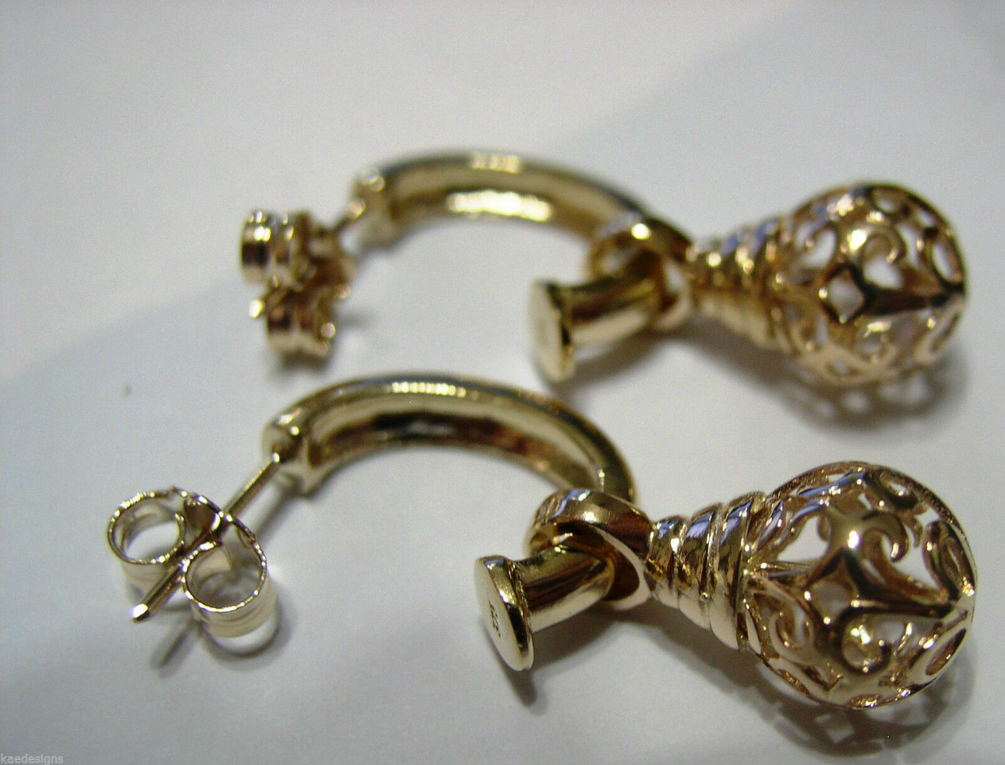 Kaedesigns Genuine 9ct 9k 375 Yellow, Rose or White Gold 10mm Ball Drop Filigree Earrings