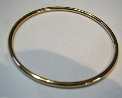 Genuine 9ct Yellow, Rose or White gold 3mm wide GOLF bangle 65mm inside diameter