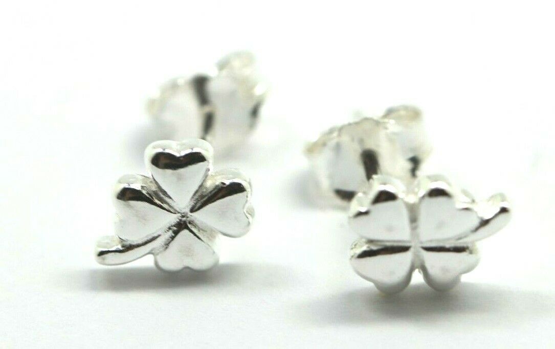 Sterling Silver 925 Children Child Small Four Leaf Clover Earrings