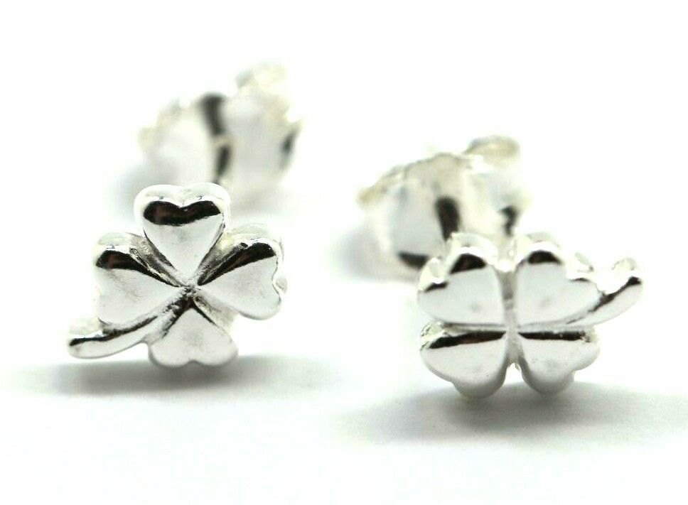 Sterling Silver 925 Children Child Small Four Leaf Clover Earrings