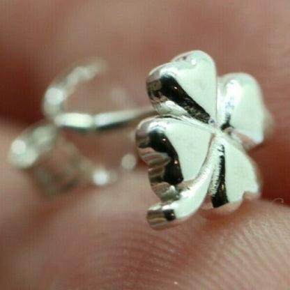 Sterling Silver 925 Children Child Small Four Leaf Clover Earrings
