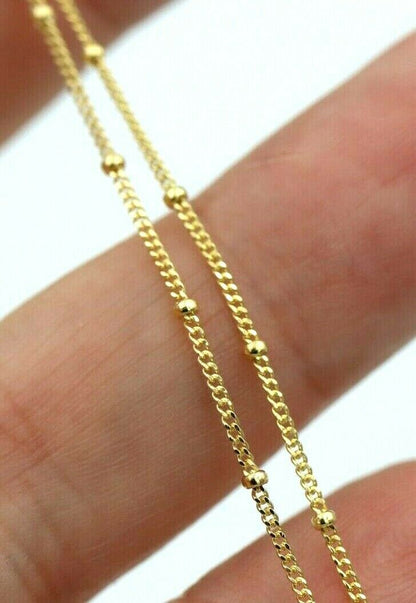 Genuine 9ct Yellow, Rose or White White Gold Diamond Cut Curb ball Necklace  Chain 47cm