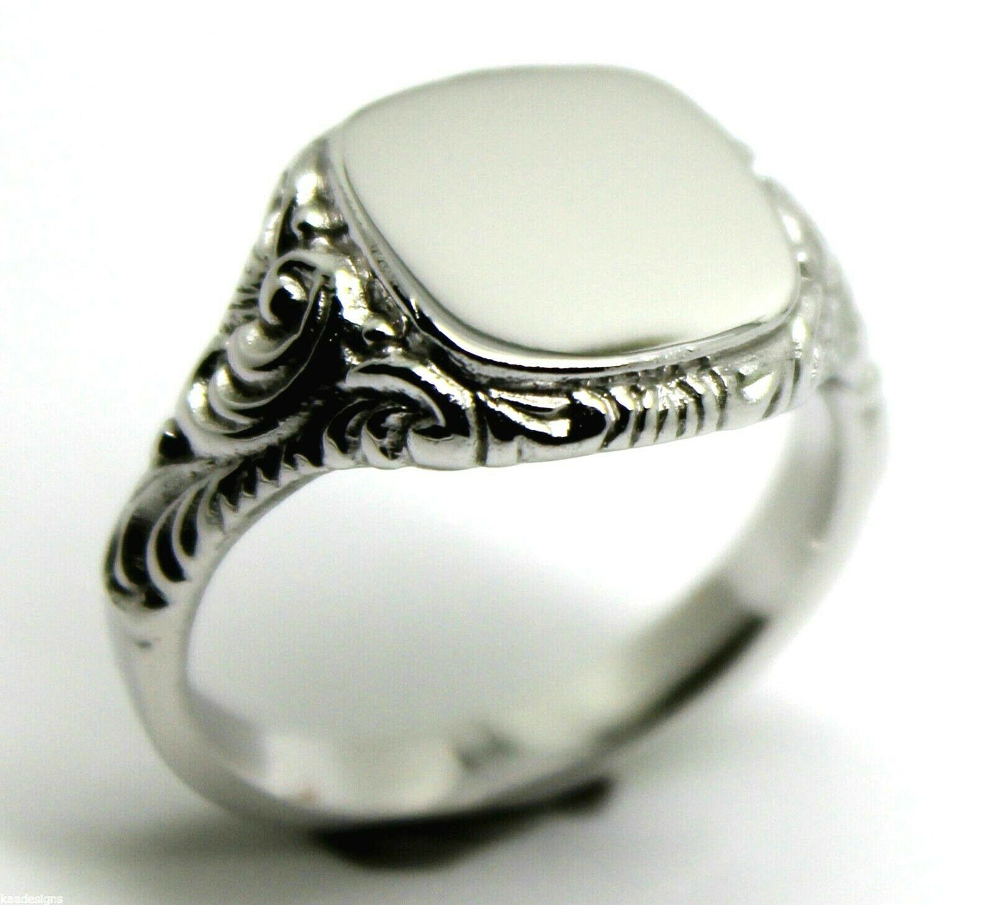 Genuine Solid Large Mens 9ct White Gold Square Engraved Signet Ring Size V
