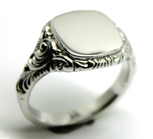 Genuine Solid Large Mens 9ct White Gold Square Engraved Signet Ring Size V