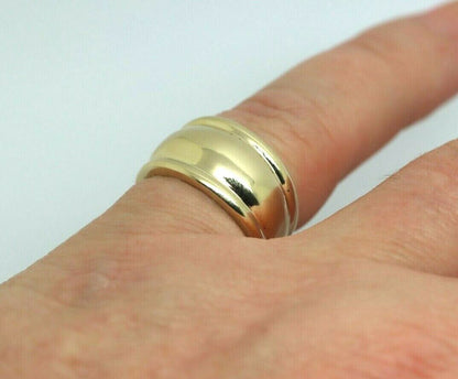 Size J Genuine 9ct Solid Yellow Gold Ridged Heavy 10mm Dome Ring