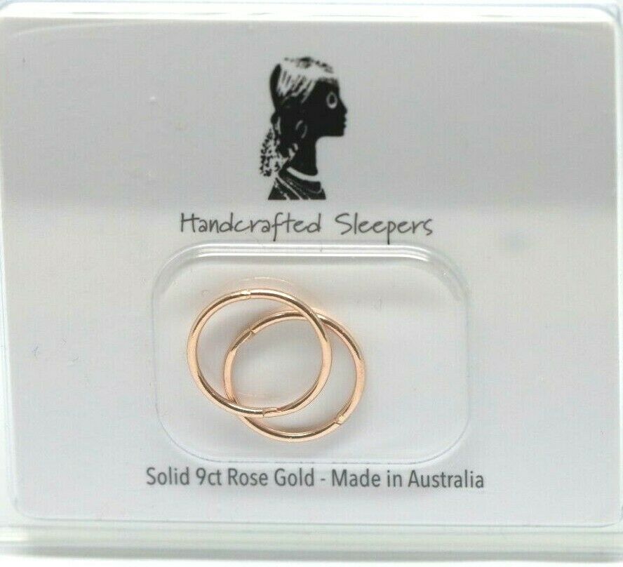 Genuine 9ct Rose Sleepers Hinged Earrings Plain 10mm, 12mm or 14mm inside diameter