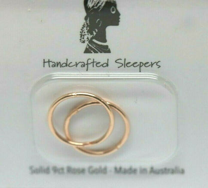 Genuine 9ct Rose Gold Sleepers Hinged Earrings Plain 10mm, 12mm or 14mm inside diameter