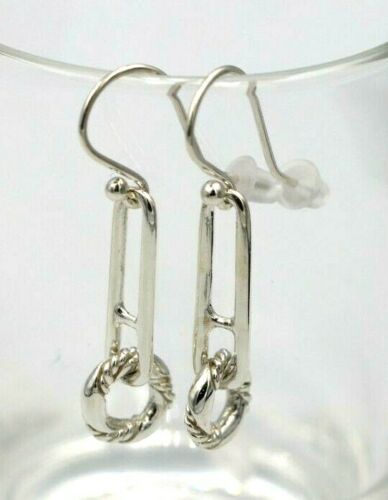 Sterling Silver 925 Drop Paperclip Circle Hook Earrings