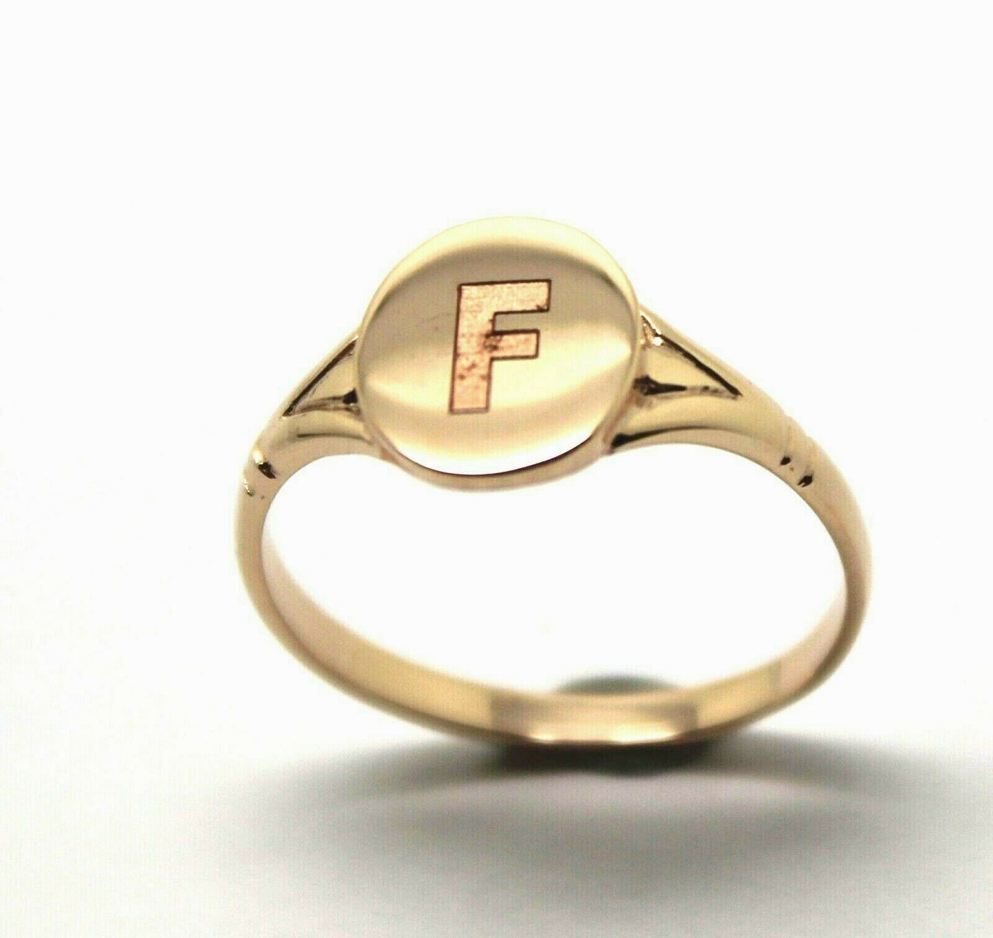 Size K Kaedesigns Genuine 9ct Yellow, Rose or white Gold Oval Signet Ring Engraved "Letter F"