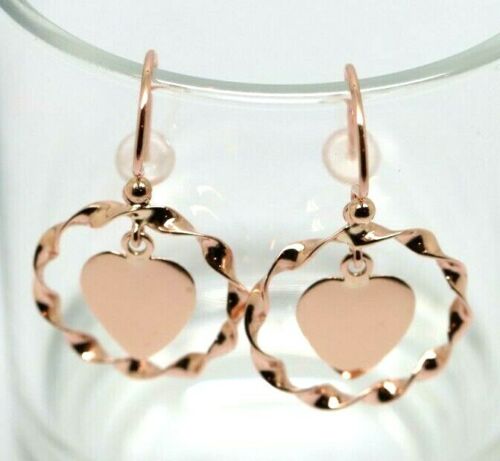 Genuine 9ct 9k Solid Yellow, Rose or White Gold Hooks Fancy Heart Disc Earrings