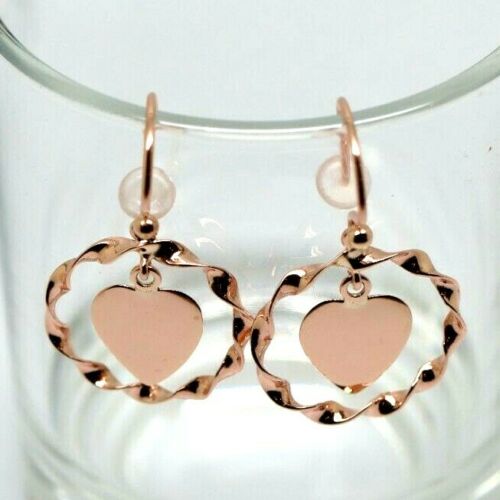 Genuine 9ct 9k Solid Yellow, Rose or White Gold Hooks Fancy Heart Disc Earrings