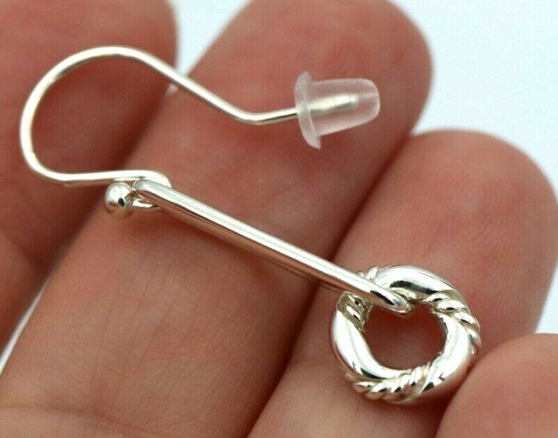 Sterling Silver 925 Drop Paperclip Circle Hook Earrings