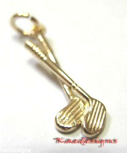Solid 9ct 9k Yellow Or Rose Or White Gold Golf Clubs Or Hockey Bat Charm / Pendant