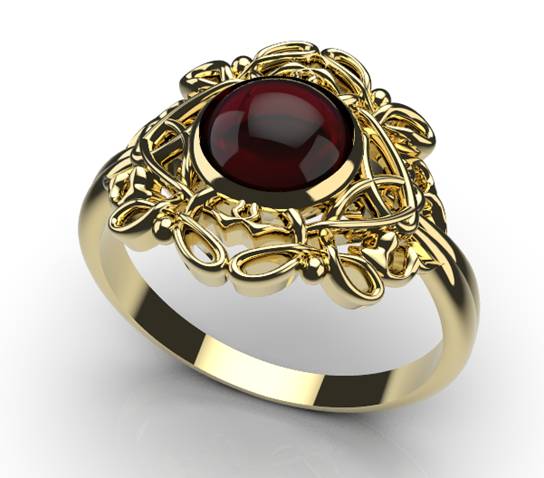 Size R - Genuine 9ct 9k 375 Yellow, Rose or White Gold Round Red Cabochon Garnet Fancy Filigree Ring