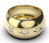 Kaedesigns Genuine 12mm 9ct Yellow, Rose or White Gold Full Solid Wide Band Ring + 0.10pt diamonds x 3