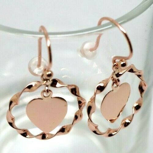 Genuine 9ct 9k Solid Yellow, Rose or White Gold Hooks Fancy Heart Disc Earrings