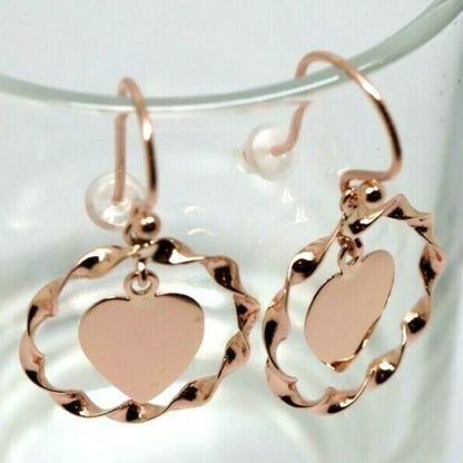 Genuine 9ct 9k Solid Yellow, Rose or White Gold Hooks Fancy Heart Disc Earrings