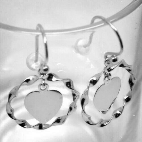 Genuine 9ct 9k Solid Yellow, Rose or White Gold Hooks Fancy Heart Disc Earrings