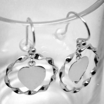 Genuine 9ct 9k Solid Yellow, Rose or White Gold Hooks Fancy Heart Disc Earrings
